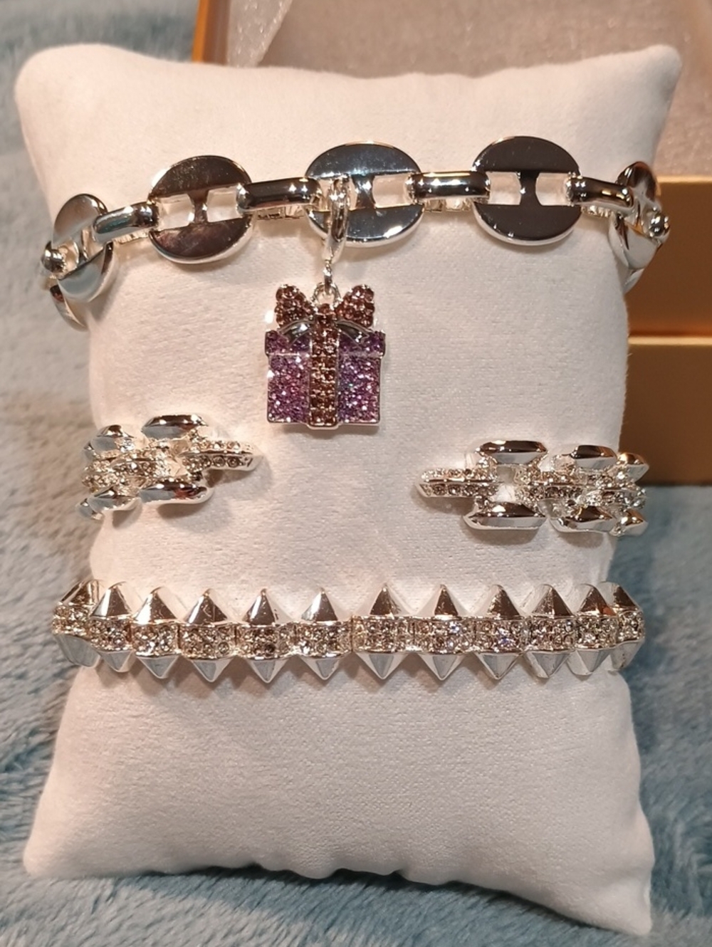 Bp Gem Society Silver Tone Gift Charm Bracelet with Purple Crystal Accent